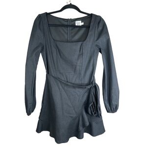 Princess Polly Black Square Neck The Villa Long Sleeve Wrap Mini Dress Size 6